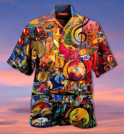 Cartoon Hippie Drums Nice Ornamental Hawaiian Shirt, Hawaiian For Gift