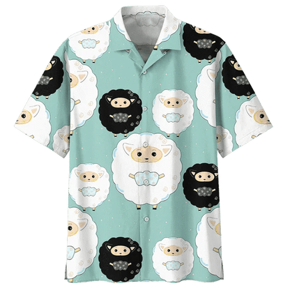 Black And White Sheep Illustration Design Hawaiian Shirt, Hawaiian For Gift