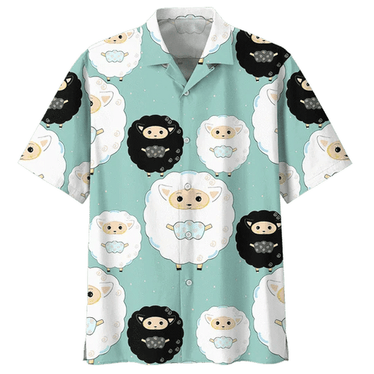 Black And White Sheep Illustration Design Hawaiian Shirt, Hawaiian For Gift