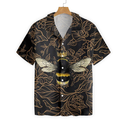 Gold Crown Golden Floral Bee Design Hawaiian Shirt,Hawaiian Shirt Gift, Christmas Gift