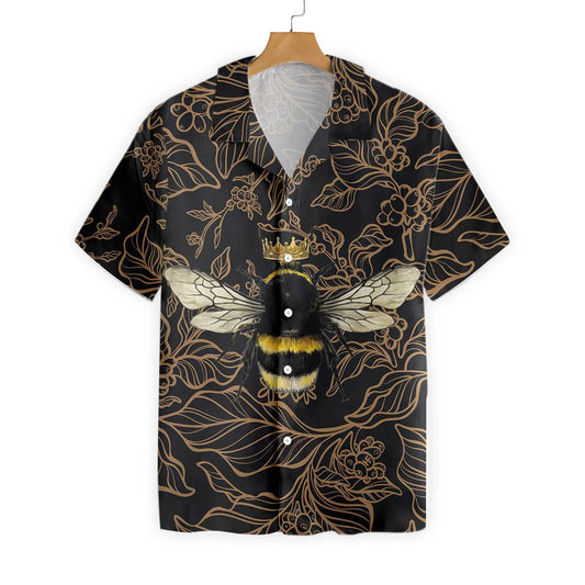 Gold Crown Golden Floral Bee Design Hawaiian Shirt,Hawaiian Shirt Gift, Christmas Gift