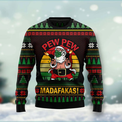 Pew Pew Madafakas Daidí na Nollag mná &amp; fir unisex, meaitseáil lánúineacha, cairde, bronntanais geansaí gránna saoire na Nollag don teaghlach greannmhar, geansaí gránna Nollag