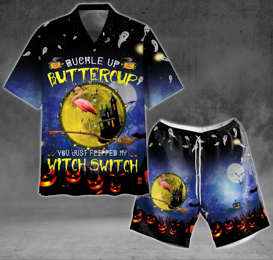 Flamingo Oíche Shamhna ar Dhearadh Dorcha Léine Haváís, Bronntanas Léine Haváíais, Bronntanas Nollag