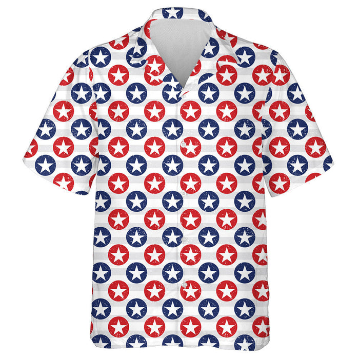 Grunge Style American Stars Circle Pattern Hawaiian Shirt,Hawaiian Shirt Gift, Christmas Gift