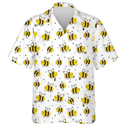 Hand Drawn Cute Honey Bees On White Hawaiian Shirt, Hawaiian Shirt Gift, Christmas Gift