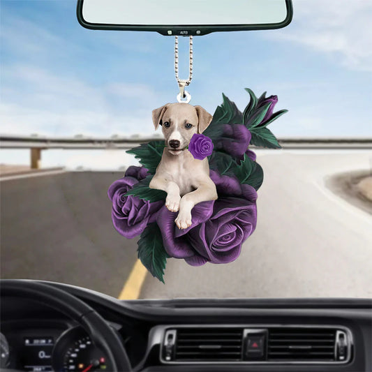 Greyhound In Purple Rose Car Hanging Ornament, Christmas Decoration