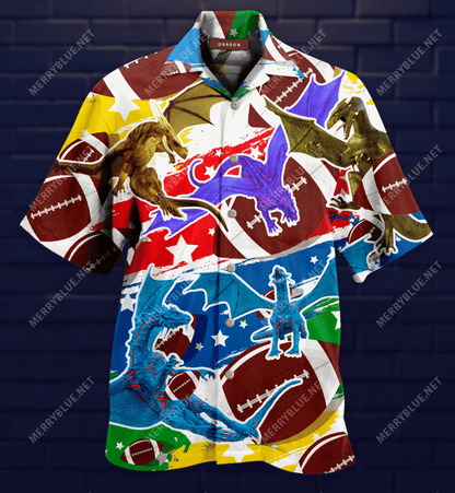 Dragon Play American Football Hawaiian Aloha Shirt Hawaiian Shorts Beach Short Sleeve_Hawaiian Shirt Gift, Christmas Gift