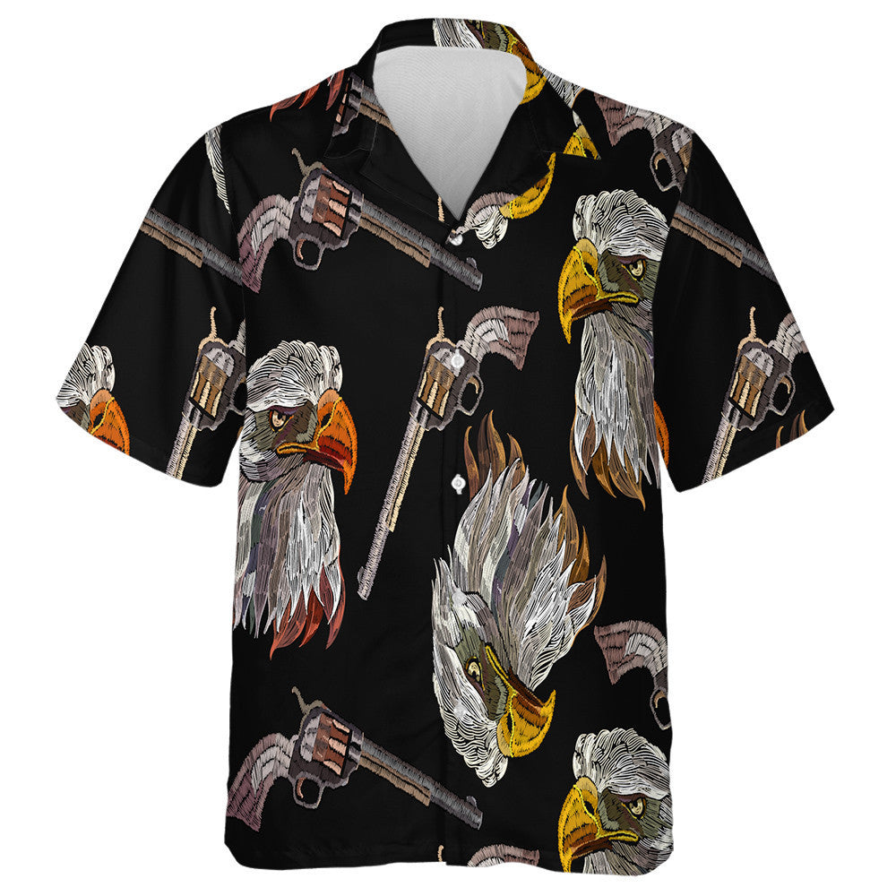 Embroidery Head Eagle And Old Guns Hawaiian Shirt,Hawaiian Shirt Gift, Christmas Gift