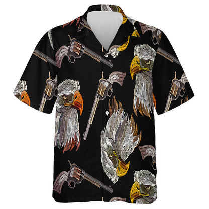 Embroidery Head Eagle And Old Guns Hawaiian Shirt,Hawaiian Shirt Gift, Christmas Gift