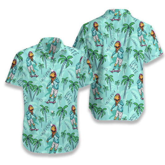 California Skate T Rex Dinosaur Hawaiian Aloha Shirt Hawaiian Shorts Beach Short Sleeve_ Hawaiian Shirts -Hawaiian Shirt Gift, Christmas Gift