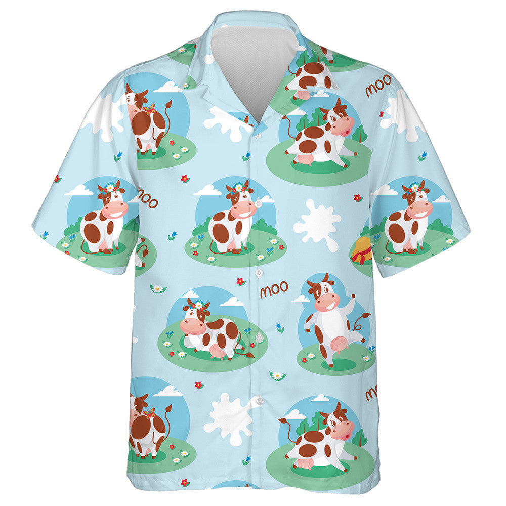 Cute Cows In Different Poses On The Background Hawaiian Shirt, Hawaiian Shirt Gift, Christmas Gift