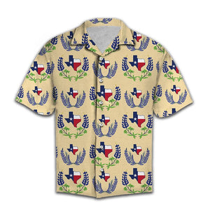 Amazing Map And Flag Of Texas Bluebonnet Pattern Hawaiian Shirt, Hawaiian Shirt Gift, Christmas Gift