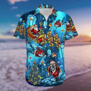 Santa Claus Explore The Sea Christmas Themed Vintage Style Design Hawaiian Shirt, Hawaiian Shirt Gift, Christmas Gift