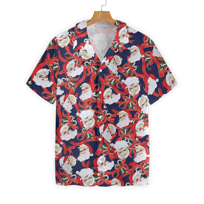 Santa Claus Face On Blue Pattern Hawaiian Shirt,Hawaiian Shirt Gift, Christmas Gift