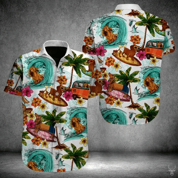 Dachshund On Beach Dia duit Léine Haváí an tSamhraidh, Bronntanas Léine Haváíais, Bronntanas Nollag