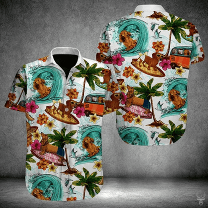 Dachshund On Beach Dia duit Léine Haváí an tSamhraidh, Bronntanas Léine Haváíais, Bronntanas Nollag