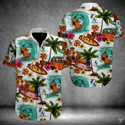 Dachshund On Beach Dia duit Léine Haváí an tSamhraidh, Bronntanas Léine Haváíais, Bronntanas Nollag