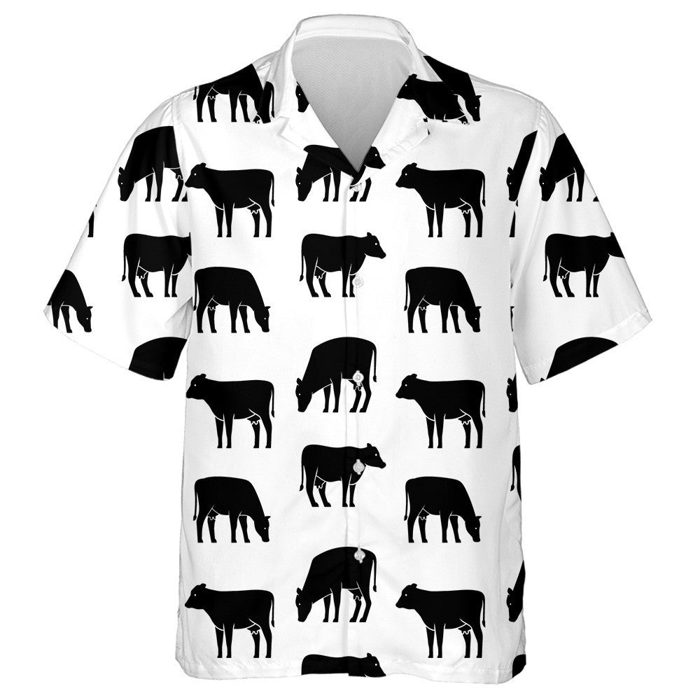 Black Cow Logo On White Background Hawaiian Shirt,Hawaiian For Gift