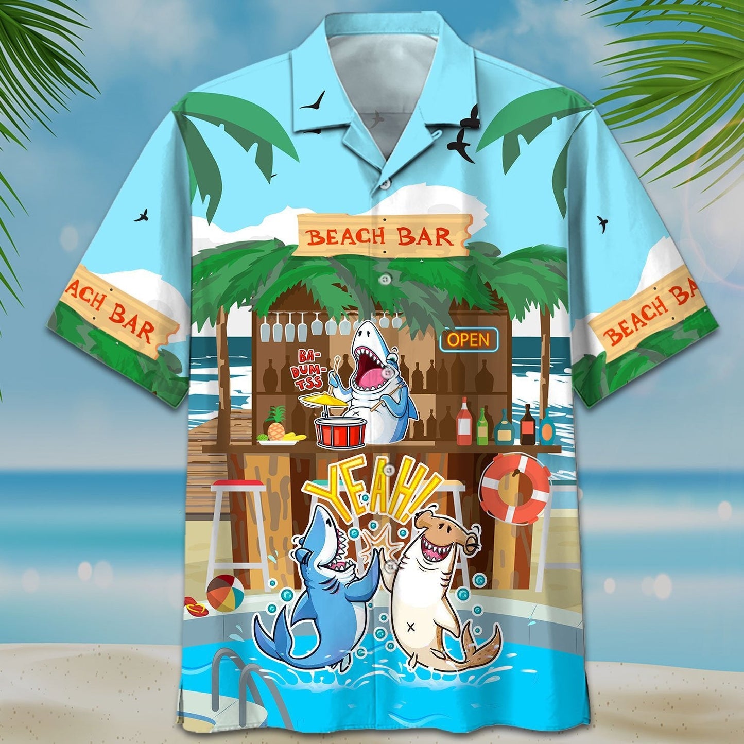 Shark Party Bar Beach Design Hawaiian Shirt,Hawaiian Shirt Gift, Christmas Gift