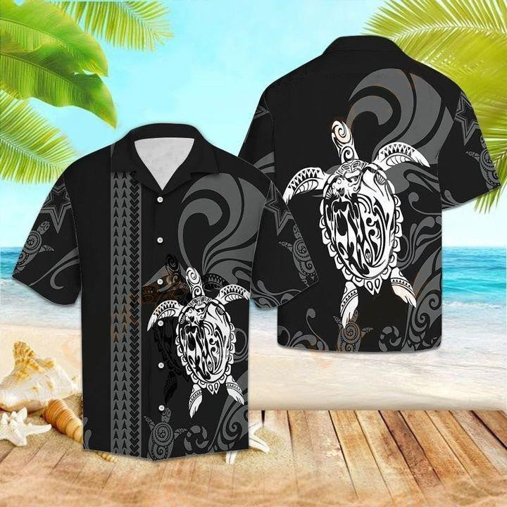 Turtle Black And White Design Hawaiian Shirt, Hawaiian For Gift