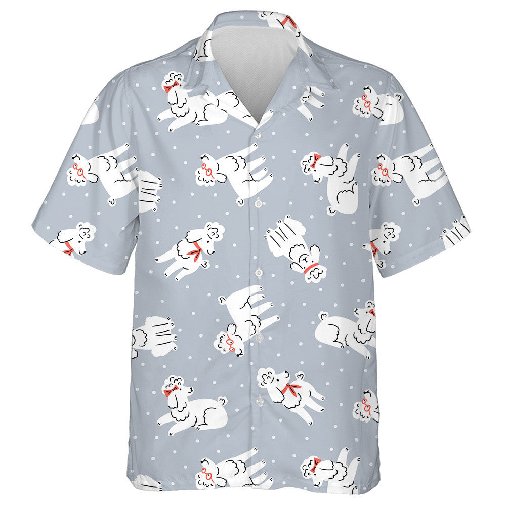 Poodles On Polka Dot Light Grey Background Hawaiian Shirt, Hawaiian Shirt Gift, Christmas Gift