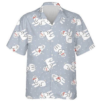 Poodles On Polka Dot Light Grey Background Hawaiian Shirt, Hawaiian Shirt Gift, Christmas Gift