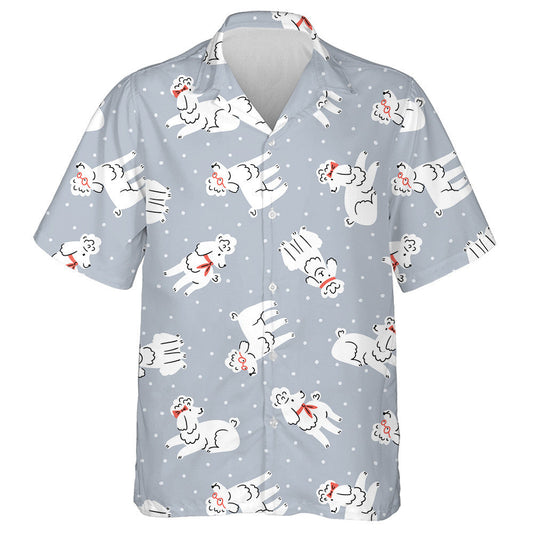 Poodles On Polka Dot Light Grey Background Hawaiian Shirt, Hawaiian Shirt Gift, Christmas Gift