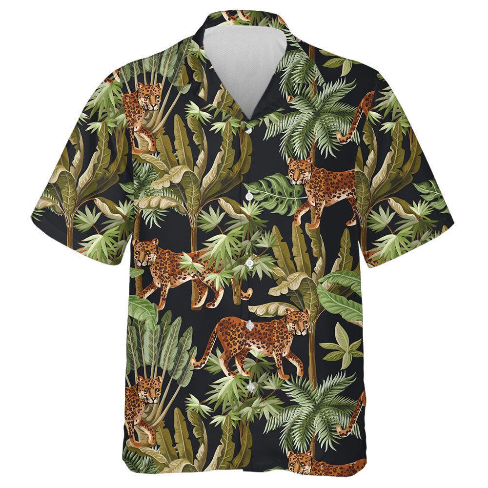 Tropical Exotic Trees And Wild Leopard Hawaiian Shirt,Hawaiian Shirt Gift, Christmas Gift