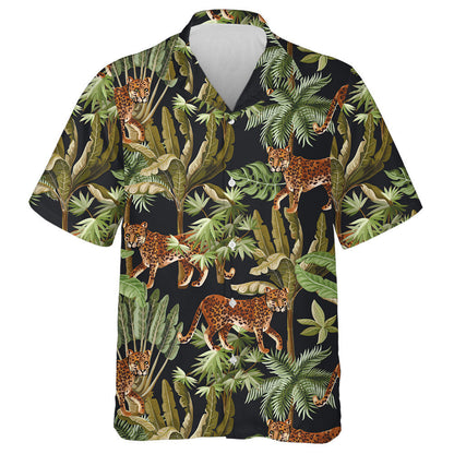 Tropical Exotic Trees And Wild Leopard Hawaiian Shirt,Hawaiian Shirt Gift, Christmas Gift