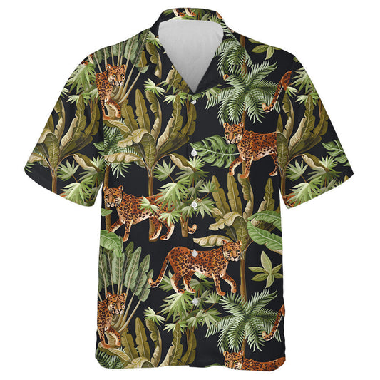 Tropical Exotic Trees And Wild Leopard Hawaiian Shirt,Hawaiian Shirt Gift, Christmas Gift