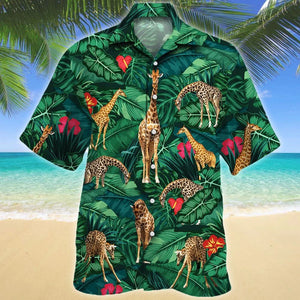 Amazing Green Leaves And Giraffe Lovers Gift Design Hawaiian Shirt, Hawaiian Shirt Gift, Christmas Gift