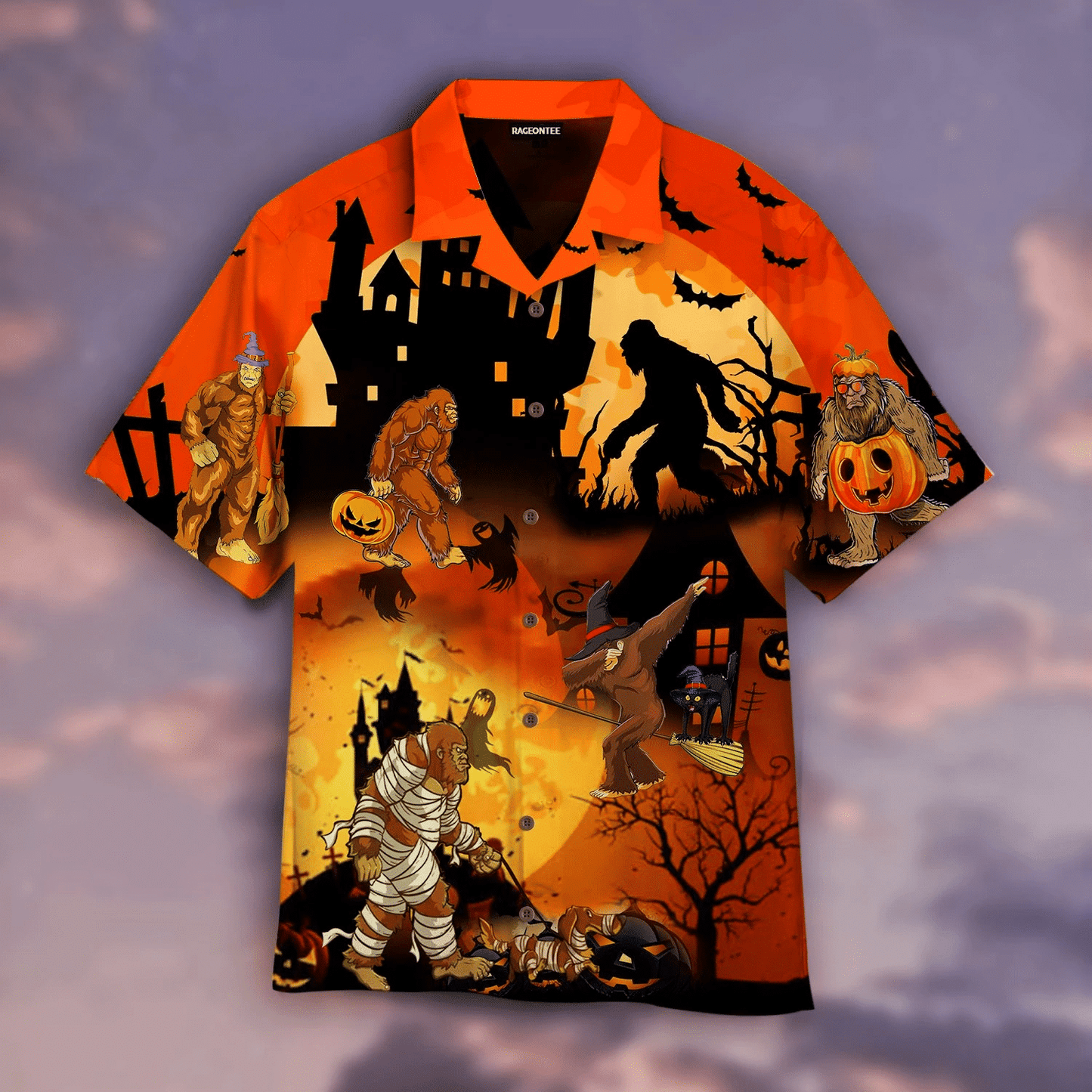 Bigfoots Play In Halloween Night Dramatic Hawaiian Shirt, Hawaiian For Gift
