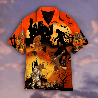 Bigfoots Play In Halloween Night Dramatic Hawaiian Shirt, Hawaiian For Gift