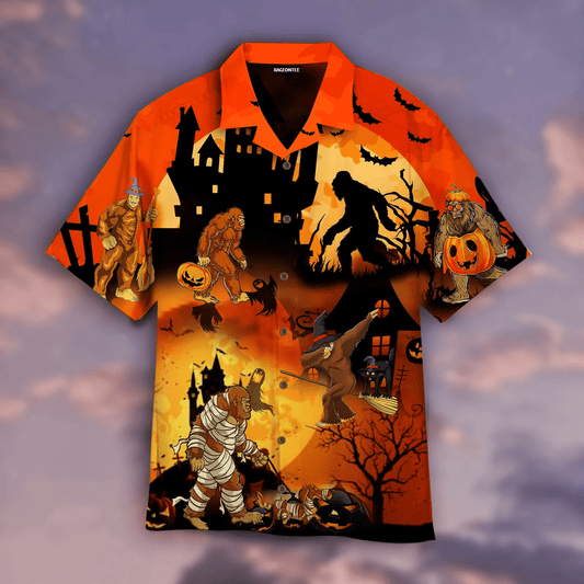 Bigfoots Play In Halloween Night Dramatic Hawaiian Shirt, Hawaiian For Gift