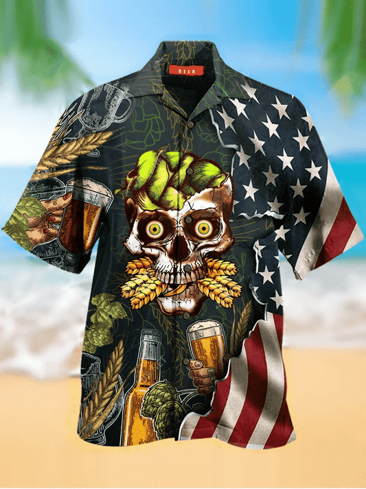 Cool Skull Hop Barley Halloween Background Hawaiian Shirt,Hawaiian Shirt Gift, Christmas Gift
