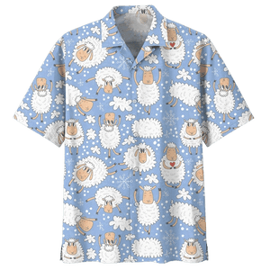 White Sheep Illustration Design Hawaiian Shirt, Hwaiian For Gift