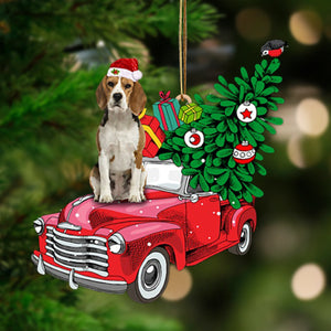 Beagle 3-Pine Truck Hanging Christmas Plastic Hanging Ornament, Christmas Ornament Gift, Christmas Gift, Christmas Decoration