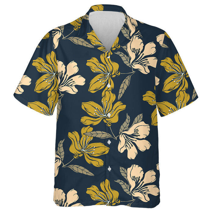 Abstract Elegance Flowers Hand Drawn Pattern Navy Theme Hawaiian Shirt, Hawaiian Shirt Gift, Christmas Gift