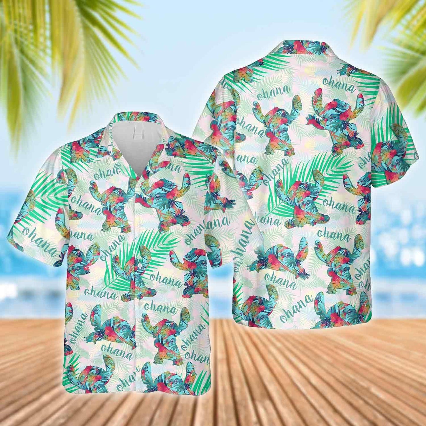 Ohana Luch Stitch Colorful Le Léine Haváís Teal Leaf, Bronntanas Léine Haváís, Bronntanas Nollag