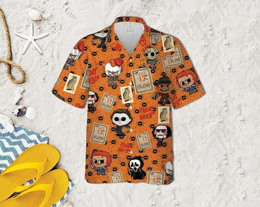 Chibi Characters Halloween Orange Illustration Hawaiian Shirt, Hawaiian For Gift