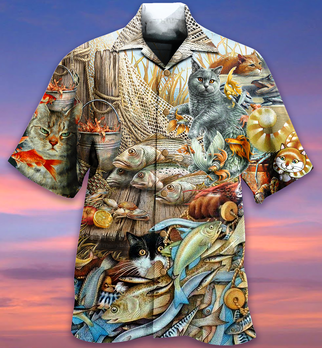 Cats Love Fish - Hawaiian Shirt, Hwaiian For Gift