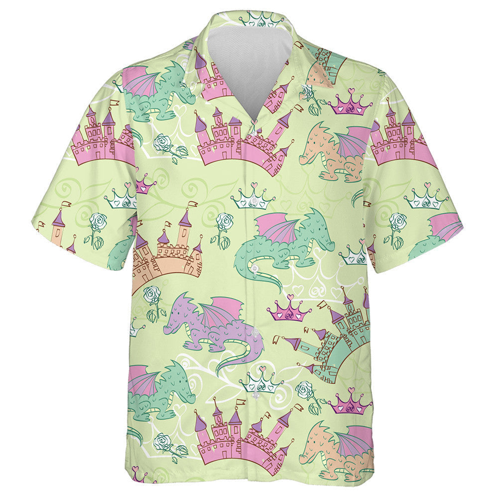 Dragon With Princess Accessories And Castle Hawaiian Shirt,Hawaiian Shirt Gift, Christmas Gift