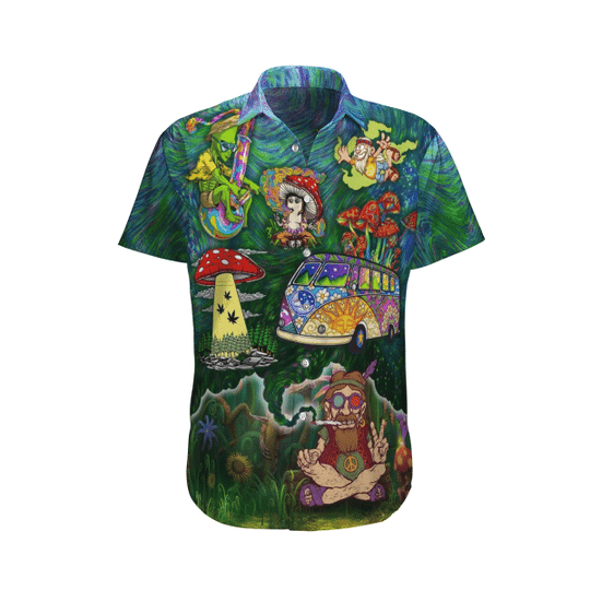 Mushroom Bus Alien Hippie Design Hawaiian Shirt,Hawaiian Shirt Gift, Christmas Gift