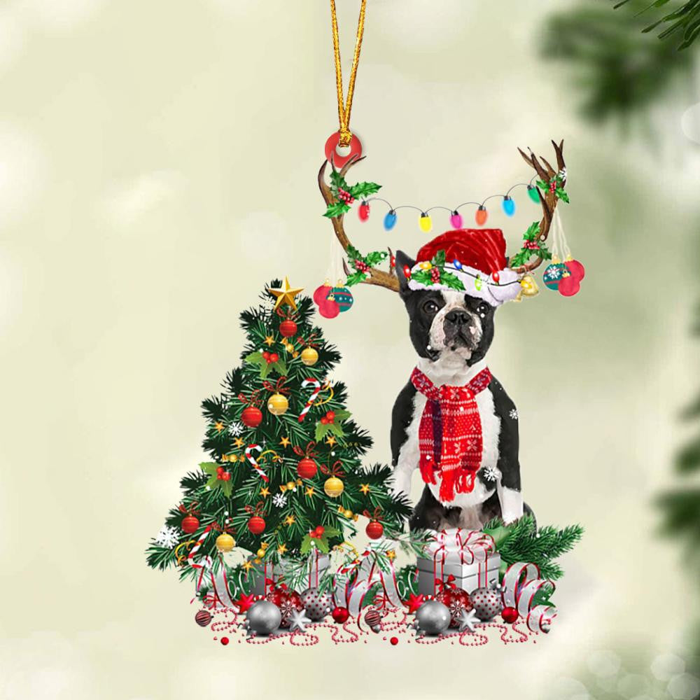BLACK Boston Terrier-Christmas Tree Gift Hanging Christmas Plastic Hanging Ornament, Christmas Ornament Gift, Christmas Gift, Christmas Decoration