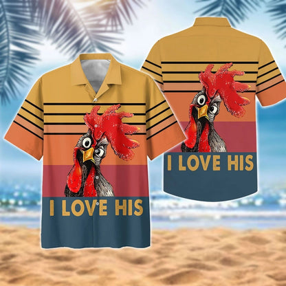I Love His Chicken Watercolor Design Hawaiian Shirt, Hawaiian Shirt Gift, Christmas Gift