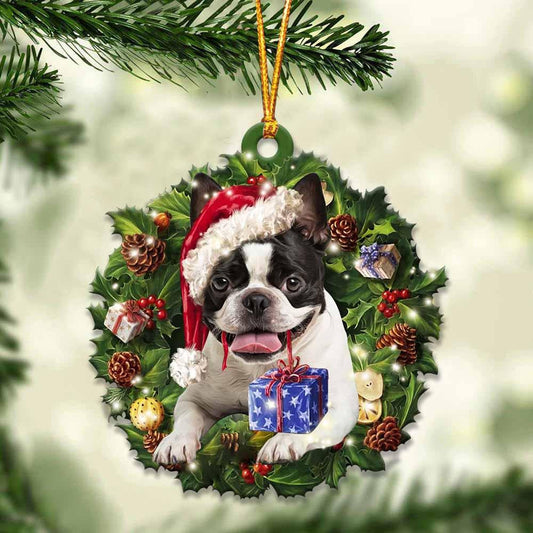 Boston Terrier and Christmas gift for her gift for him gift for Boston Terrier lover Christmas Plastic Hanging Ornament, Christmas Ornament Gift, Christmas Gift, Christmas Decoration