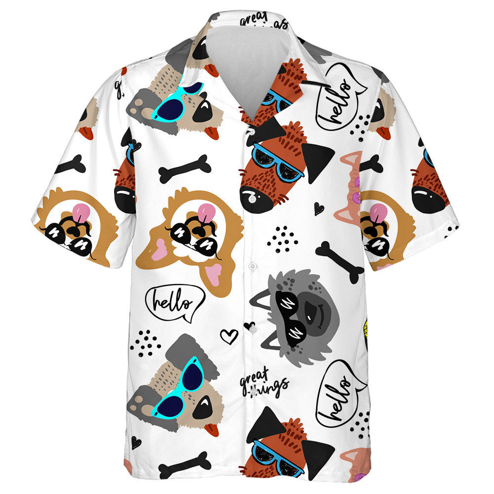 Cool Hand Drawn Dogs In Glasses Hawaiian Shirt,Hawaiian Shirt Gift, Christmas Gift