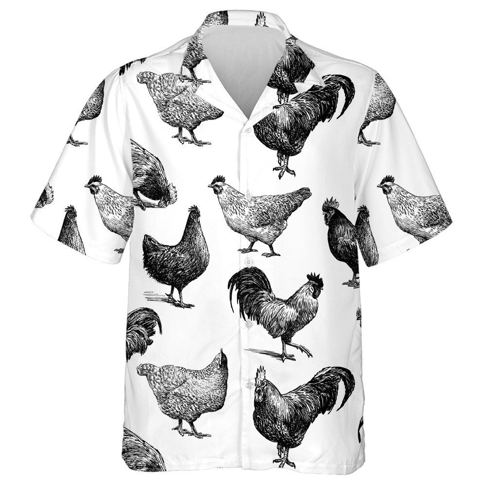 Rooster Sicín Agus Cearc Le Dath Dubh Agus Bán Léine Haváís, Bronntanas Léine Haváíais, Bronntanas Nollag