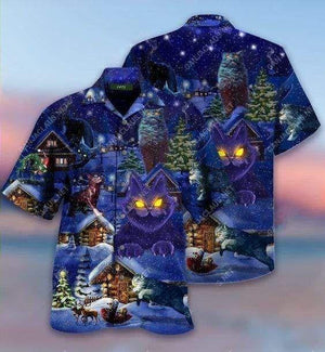 Dark Night Christmas With Yule Cats Design Hawaiian Shirt, Hawaiian Shirt Gift, Christmas Gift