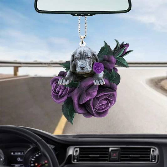 Neapolitan Mastiff In Purple Rose Car Hanging Ornament, Christmas Decoration